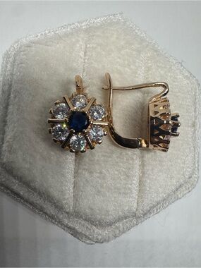 Vintage Rose Gold Plated Lab Created Sapphire Earrings